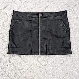 Free People Skirt Womens 12 Black Maya Mod Vegan Leather Mini Moto Front Zip
